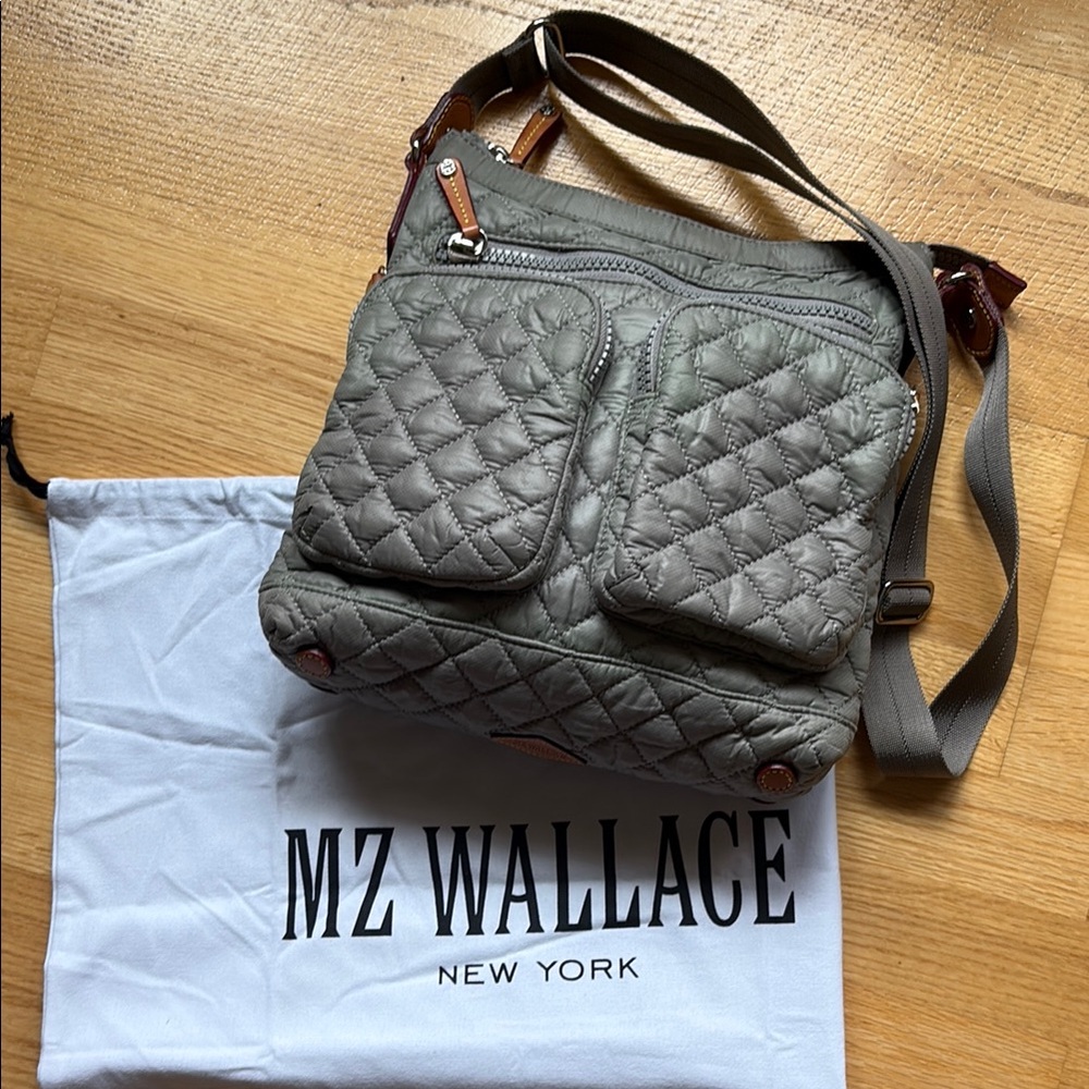 MZ Wallace Taupe Quilted Mia Crossbody Bag - Like New